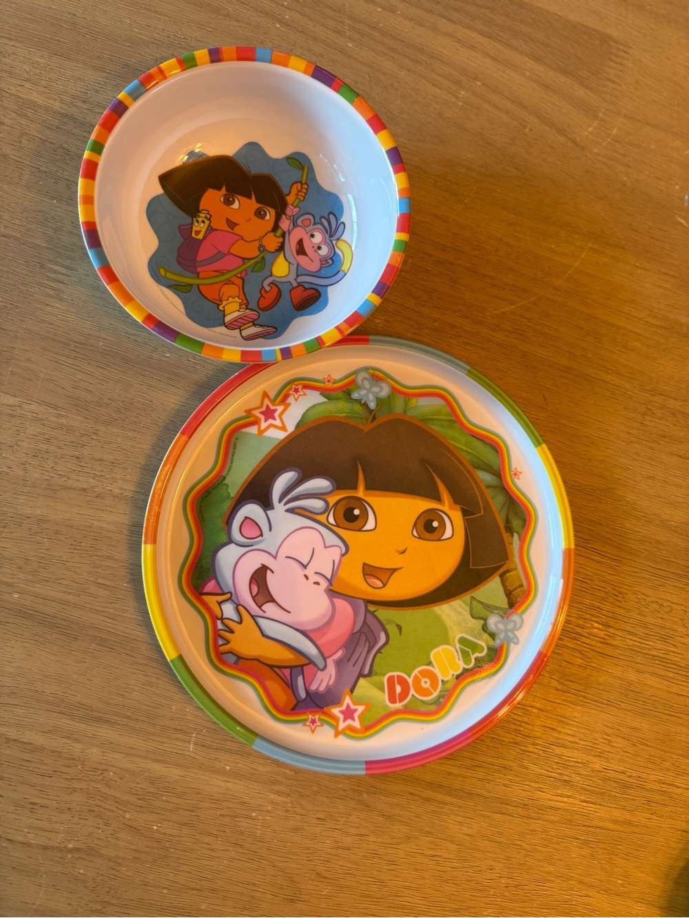 Vintage Y2K Dora the Explorer boots malamine plate and bowl Zak 8" EUC plastic